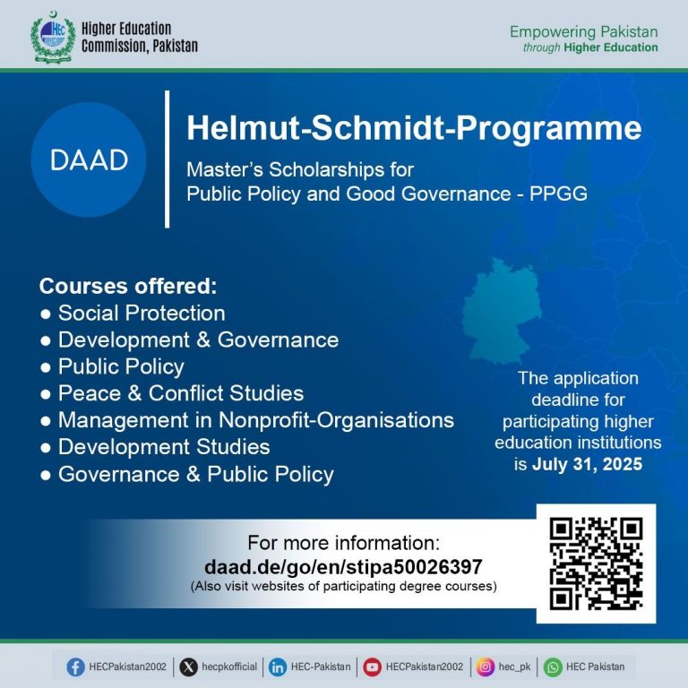 An excellent opportunity to get Master’s scholarship in Germany with DAAD's Helmut-Schmidt-Programme! | HEC Pakistan – HEC Pakistan